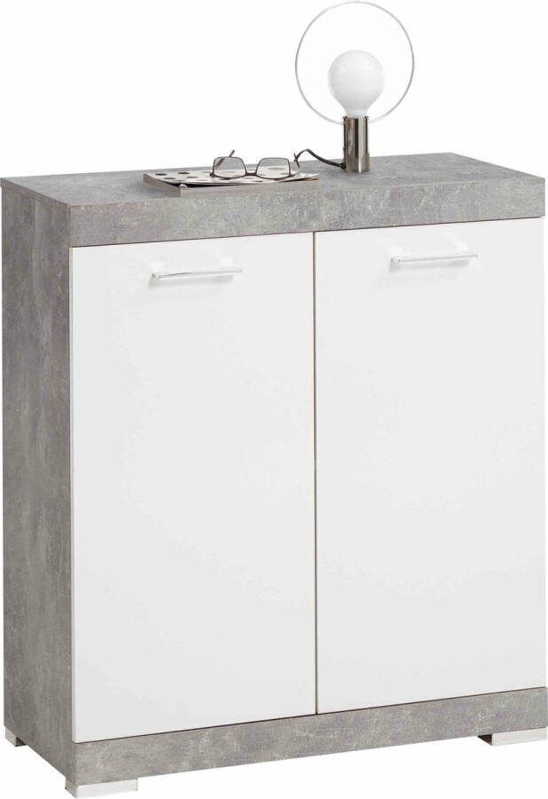 Opbergkast Hermes Beton Wit Breedte 80 cm Hoogte 89.9 cm Diepte 34.9 cm Met lades Met planken Met openslaande deuren