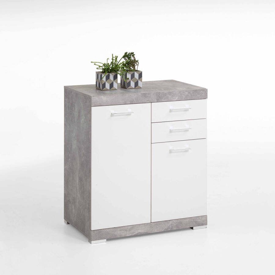 Opbergkast Hermes Beton Wit Breedte 80 cm Hoogte 89.9 cm Diepte 49.9 cm Met lades Met planken Met openslaande deuren