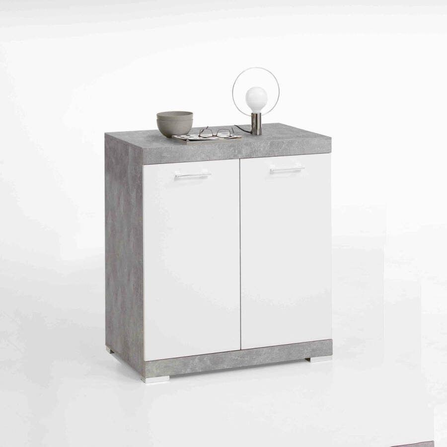 Opbergkast Hermes Beton Wit Breedte 80 cm Hoogte 89.9 cm Diepte 49.9 cm Met planken Met openslaande deuren