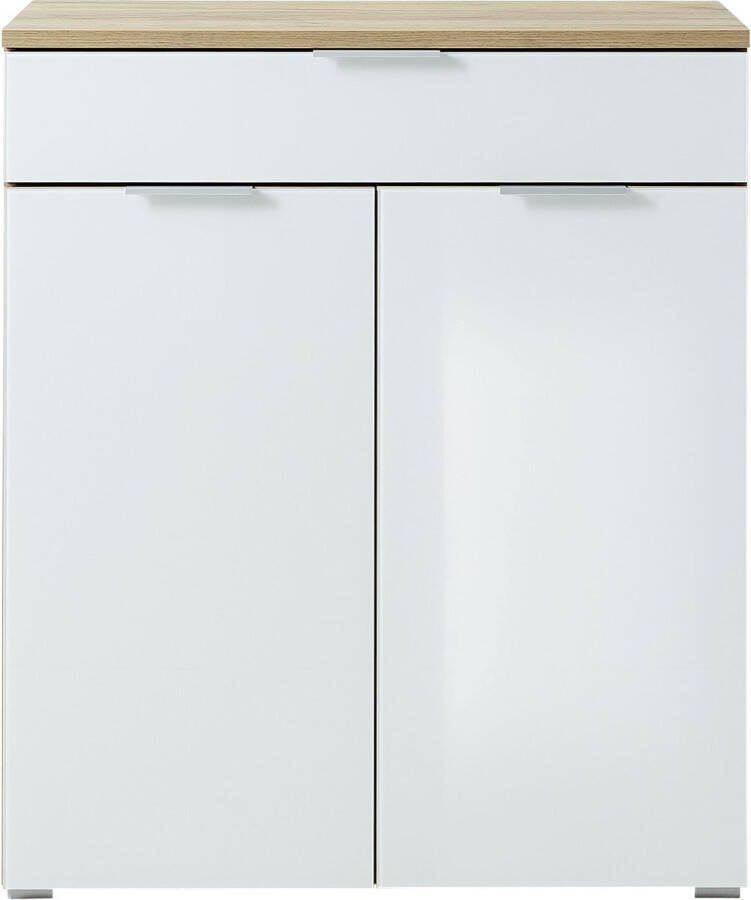 Opbergkast Lagos Eiken Wit Breedte 89 cm Hoogte 105 cm Diepte 40 cm Met lades Met planken Met openslaande deuren