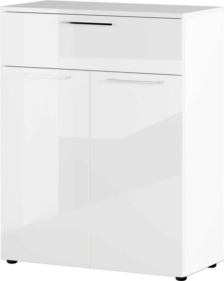 Opbergkast Linde Wit Breedte 84 cm Hoogte 107 cm Diepte 40 cm Met lades Met planken Met openslaande deuren