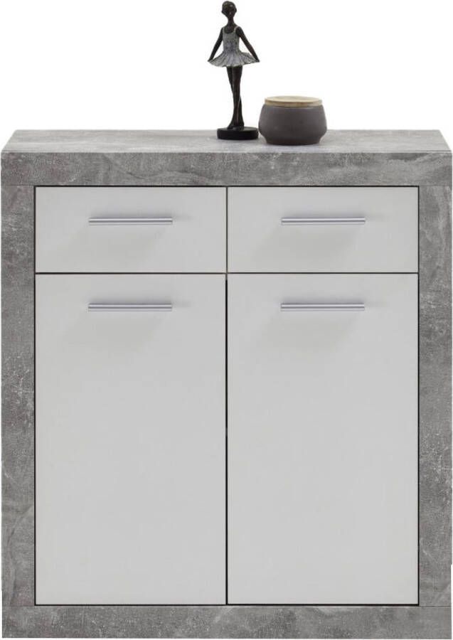Opbergkast Nordin Beton Wit Breedte 82.2 cm Hoogte 90 cm Diepte 37 cm Met lades Met planken Met openslaande deuren