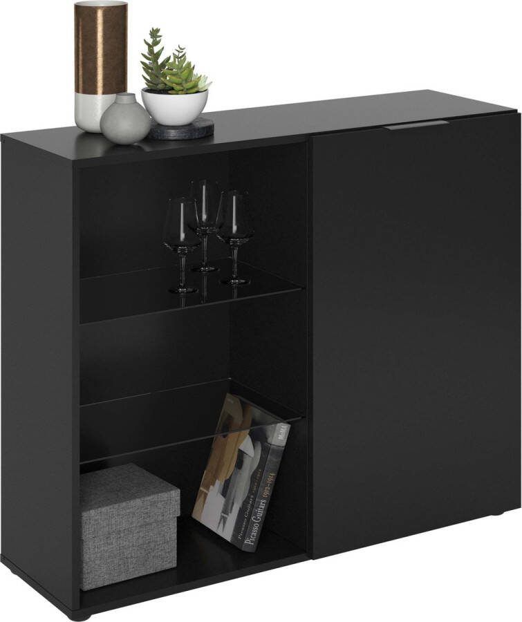 Opbergkast Raven Zwart Breedte 100 cm Hoogte 81 cm Diepte 32 cm Met lades Met planken Zonder deuren