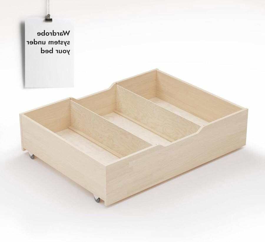 Opberglade met wielen en vakken Houten kist 23 cm hoog Opbergdoos voor Kaja en Külli bedden 180x200 Ladeblok