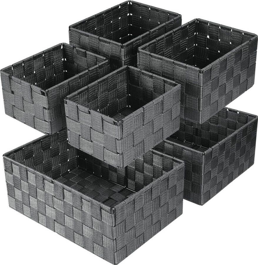 Opbergmand 34 4 cm set van 6 stapelbare multifunctionele opbergmanden voor het opbergen en organiseren van badkamer keuken kamer handdoeken (grijs)