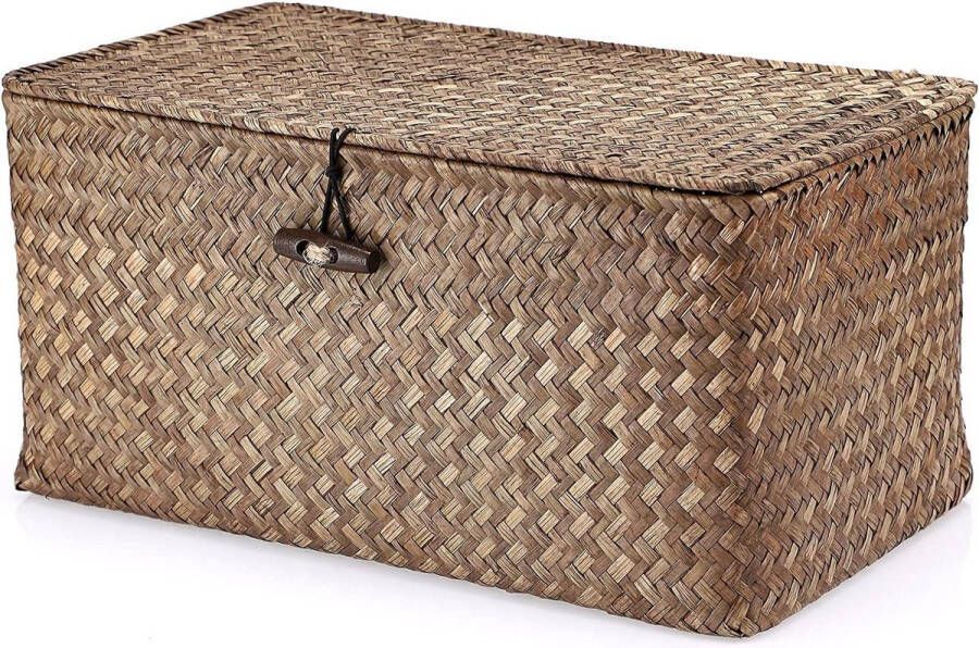 Opbergmand Mandje zeegras vierkant opbergen met deksel badkamer organizer opbergen plank bureau decoratief multifunctioneel koffie M