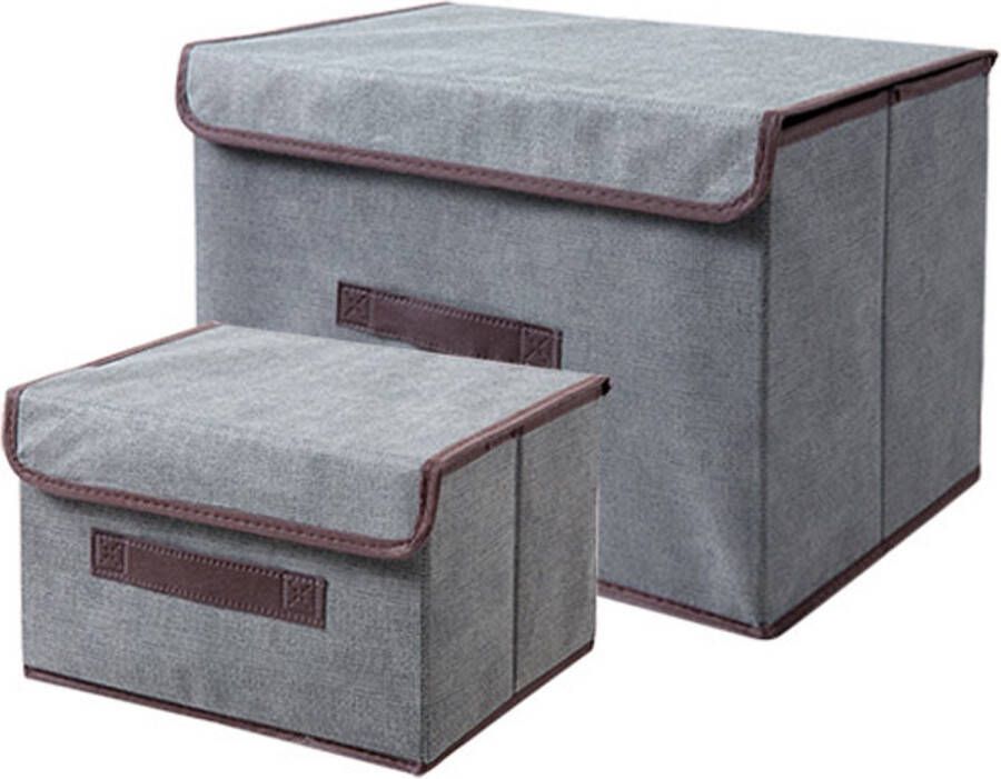 Opbergmand met Deksel 2 Stuks Grijs Decoratiemand Opbergbox Textiel Opbergdoos Organizer Opbergboxen Opbergmanden set Opbergmanden Set Opbergmanden met Deksel