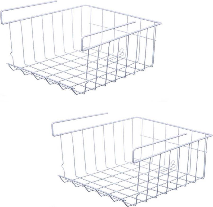 Opbergmand Onder de plank 2-pack Metalen draad Opbergmand Organizer Keukenkast Badkamerkast Wit