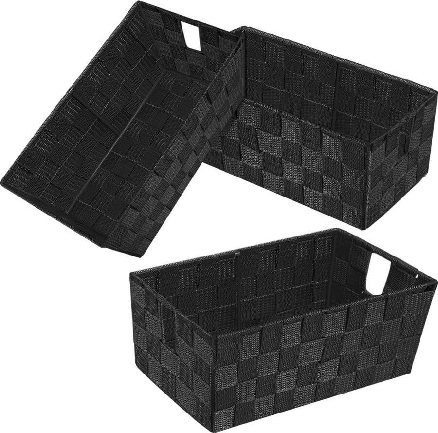 Opbergmand opbergdoos gevlochten badkamer lade organizer set van 3 mandencontainer met geweven stoffen handgrepen voor badkamer planken make-up 27 x 14 x 11 cm (zwart)