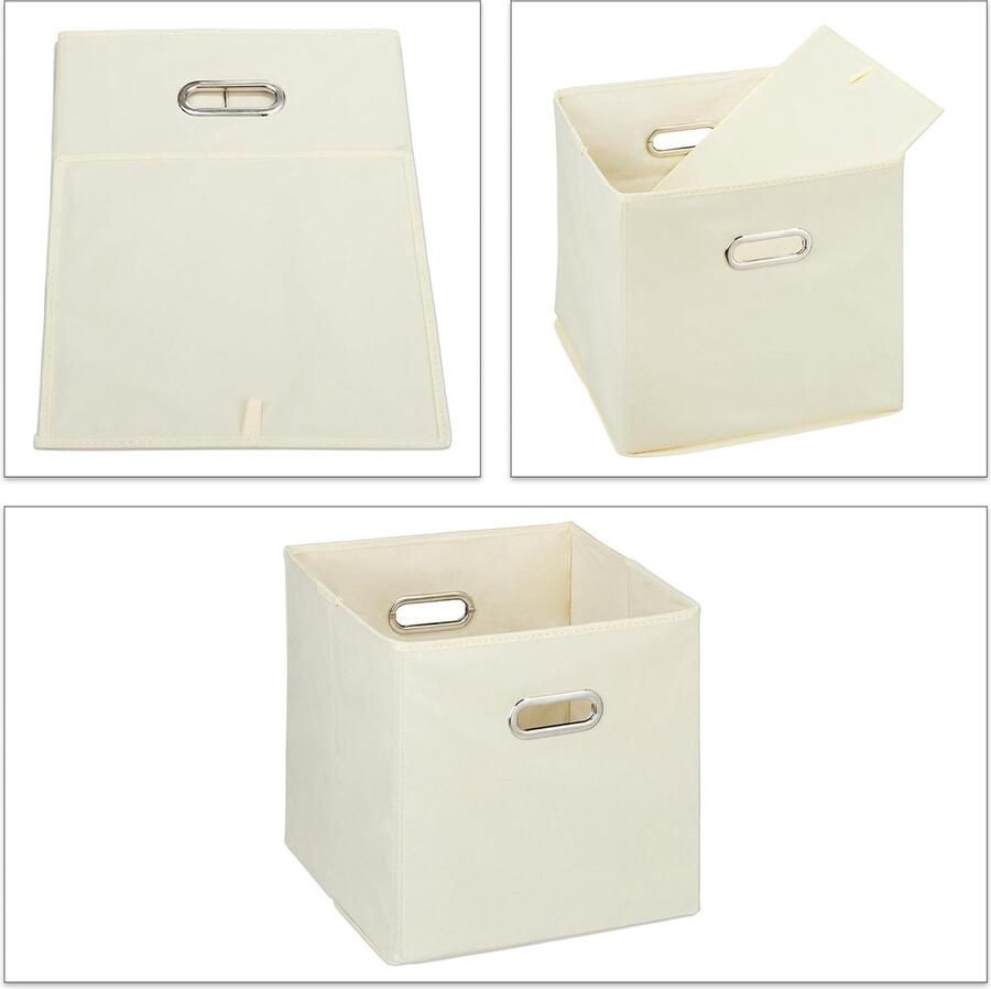 Opbergmand set van 4 opvouwbare kastmanden HBD: 30x30x30 cm 2 handgrepen stoffen opbergers crème