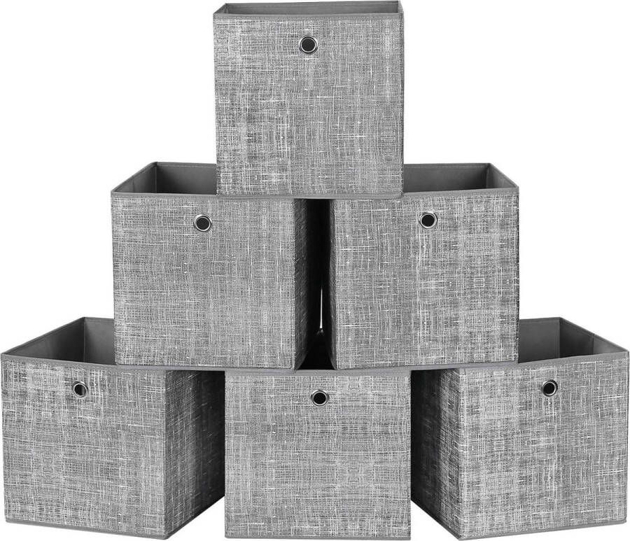 Opbergmand Set van 6 Opvouwbaar Vliesstof Grijs gemêleerd 30x30x30 cm Opbergbox Opbergdoos