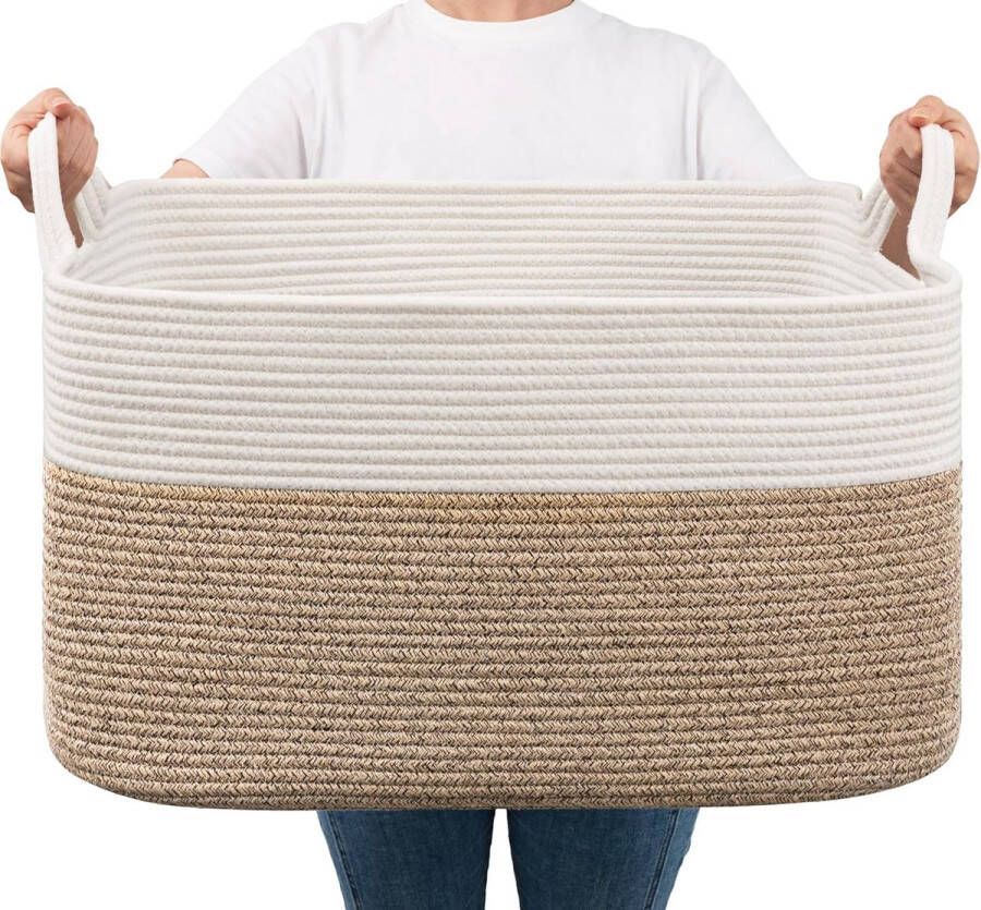 Opbergmand voor babyspeelgoed vierkante laundry baskets wasmand voor kinderkamer groot gevlochten mand voor dekens hoofdkussens gastendoekmand 65 l wit en bruin