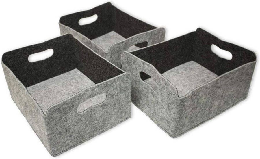 Opbergmanden set van 3 grijs donkergrijs afwasbaar vilt 30x24x15cm opbergbox vouwbox speelgoedmandje viltmandje