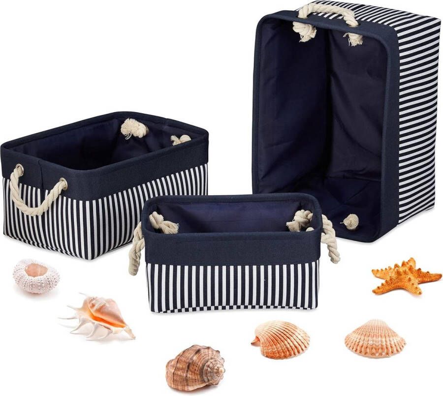 Opbergmanden set voor kinderkamer 3 mandjes maritiem thema blauw wit