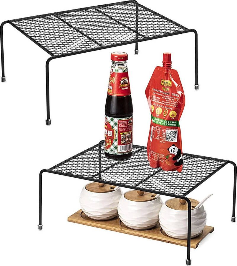 Opbergplank voor keukenkasten en aanrechtbladen Draadrek voor keukenkastorganizer Thuis en keuken Voedsel en gebruiksvoorwerpen 2 stuks Zwart Keukenkast organizer