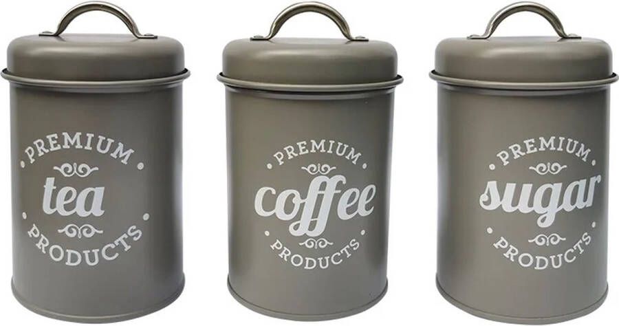 Opbergpotten Koffiepotten Theepotten Suikerpotten Keukenopslag Set van 3 Grijs