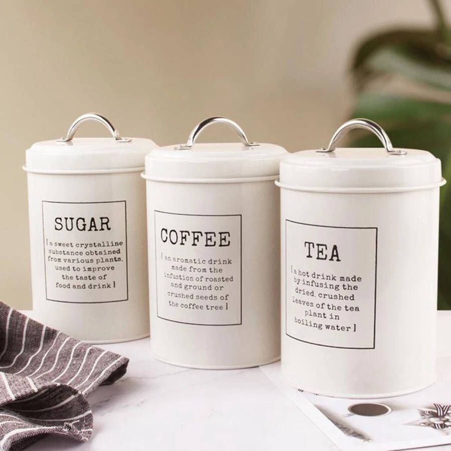 Opbergpotten Koffiepotten Theepotten Suikerpotten Keukenopslag Set van 3 Wit