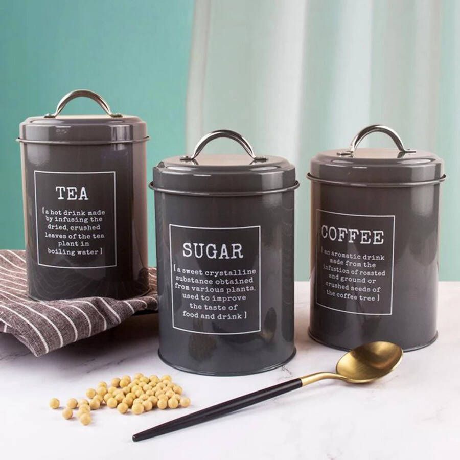 Opbergpotten Koffiepotten Theepotten Suikerpotten Keukenopslag Set van 3 Zwart