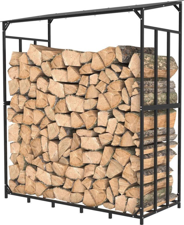 Opbergrek Houtrek Met Dak Houtopslag Brandhoutrek Opslagrek Draagcapaciteit 300 kg 156.5x60x176 5cm IJzer Buiten
