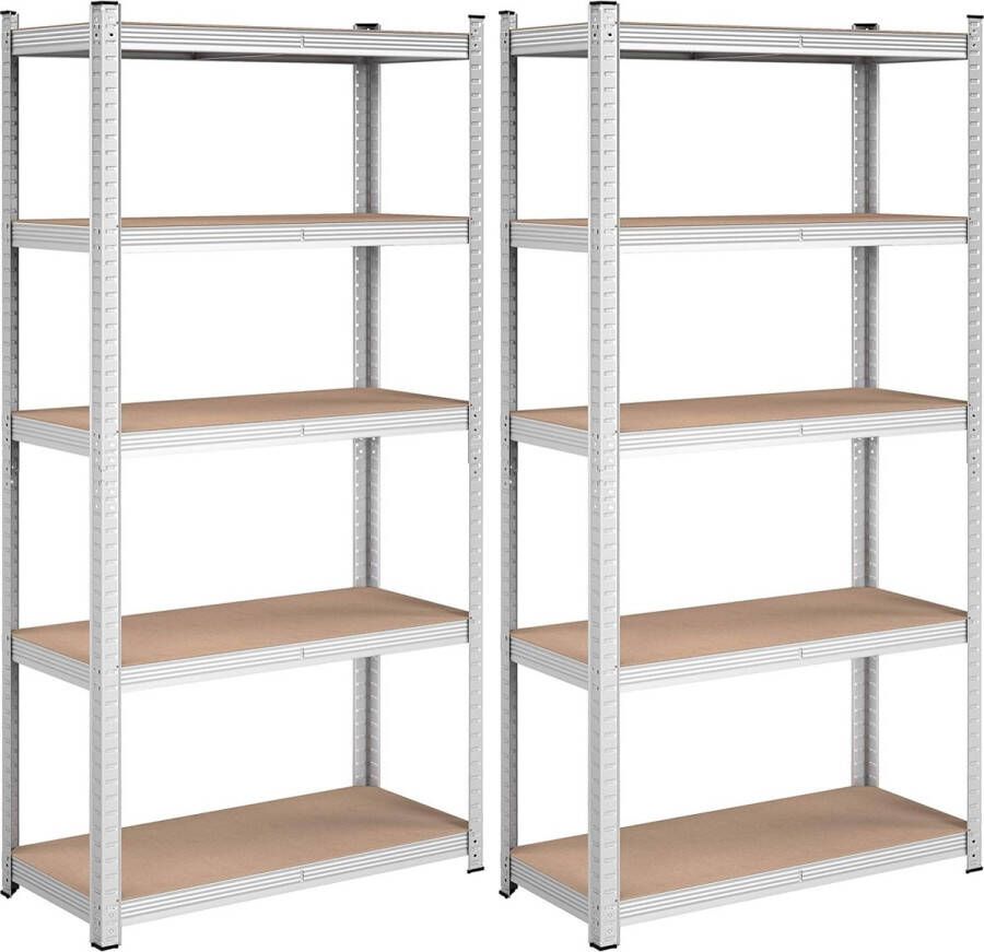 Opbergrekken rekken voor zwaar gebruik set van 2 kelderrekken 180 x 90 x 40 cm tot 875 kg draagvermogen rekken boutloze rekken versterkt stalen frame 5 verstelbare rekken zilverkleurige GLR040E02