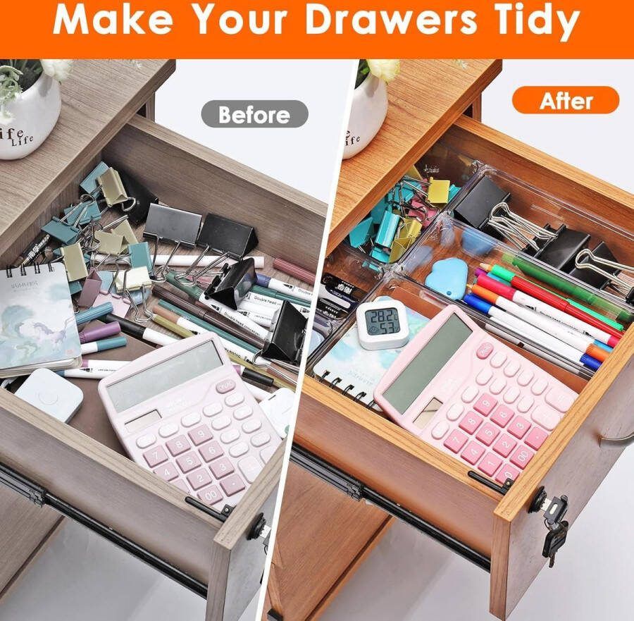Opbergsysteem lade-organizer 28 stuks 4 maten transparant plastic antislip veelzijdig voor make-uptafel keuken badkamer kantoor