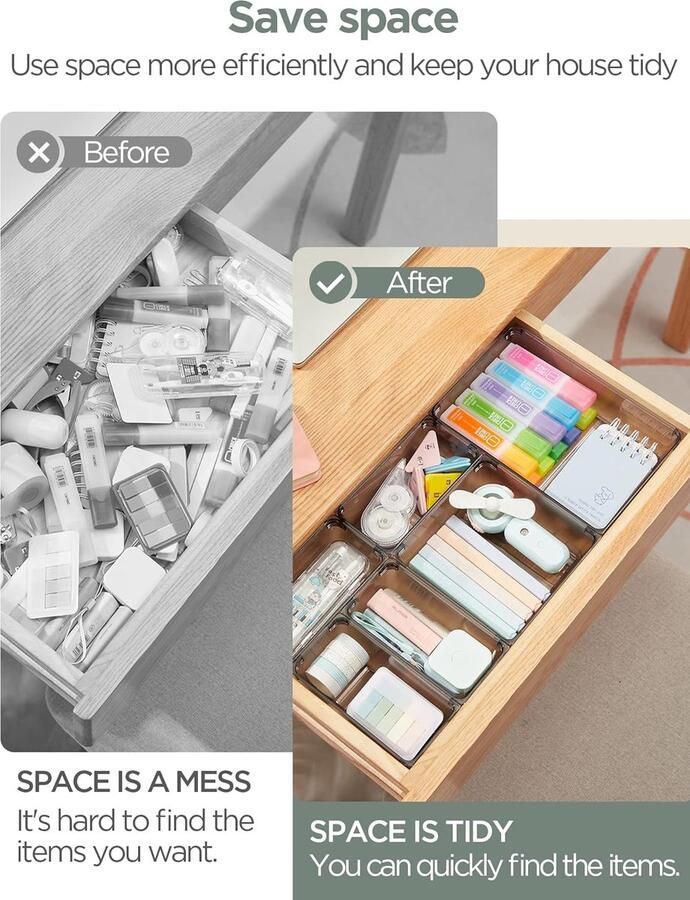 Opbergsysteem voor Laden Make-uptafel Organizer Pennenbakjes Make-up Organizer 12 Stuks Grijs