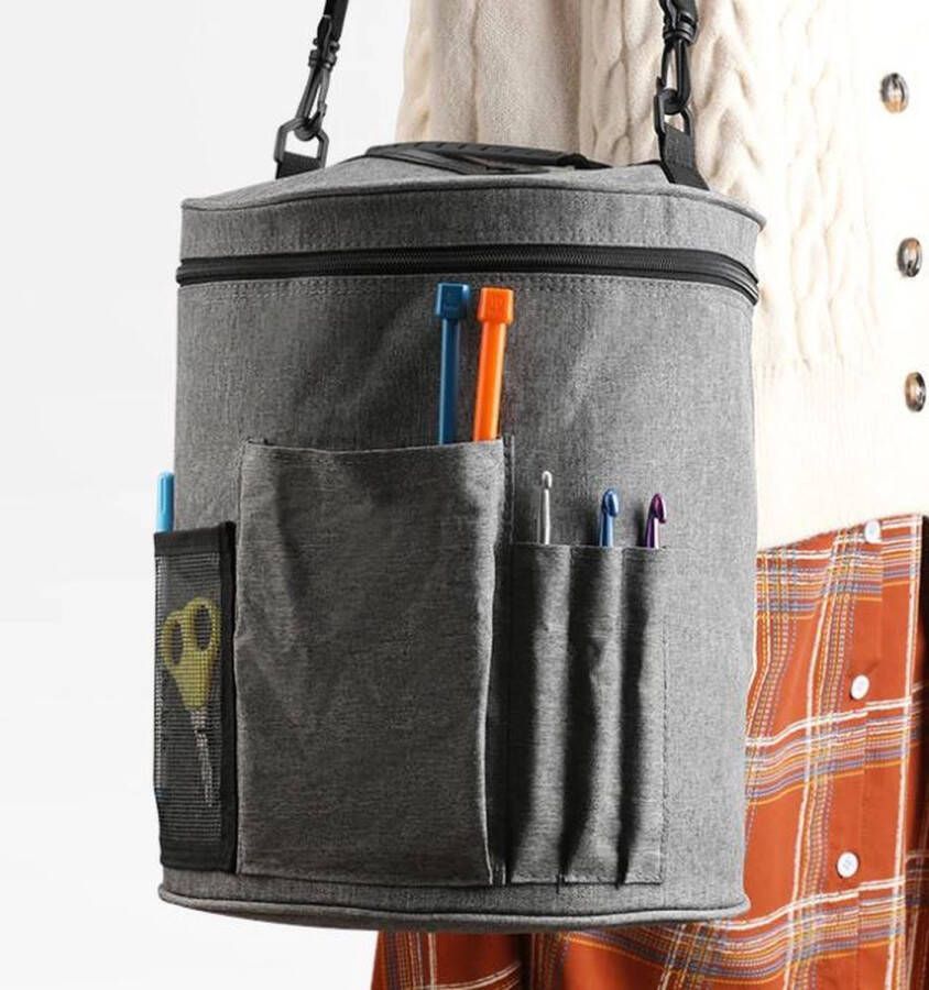 Merkloos Sans marque Opbergtas Haakspullen Handwerktas Garentas Grijs Draagbaar Haaktas Breitas Breiwol 27cm x 32cm