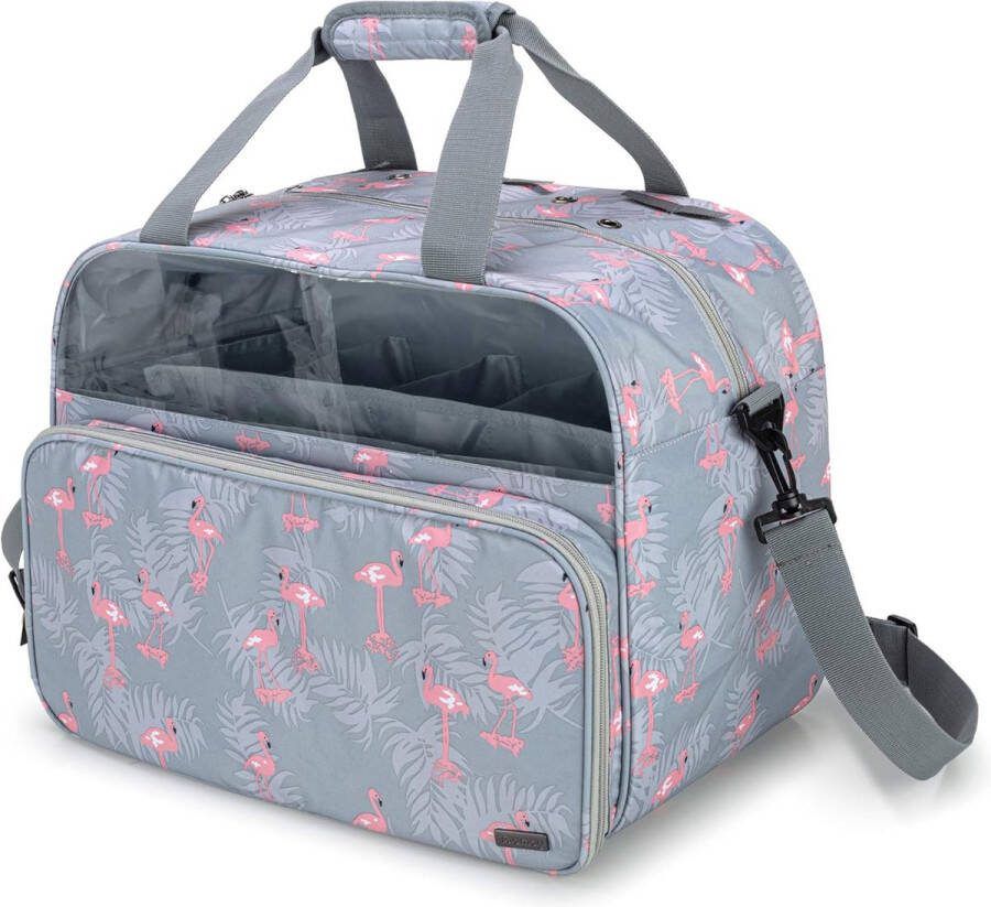 Opbergtas voor wol draagtas voor wolbollen en draden met meerdere vakken voor breinaalden en andere breiaccessoires flamingo