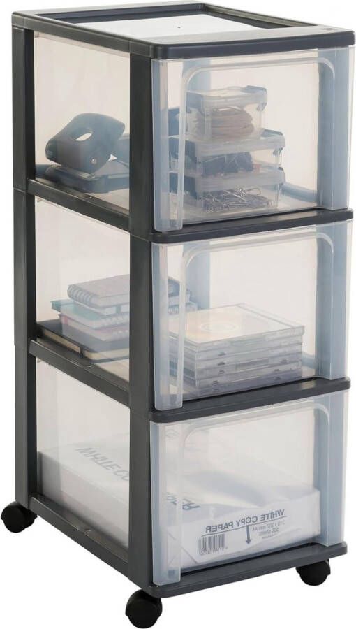 Opbergtoren organizer 3 laden 13L B26 x D35.5 x H605 cm Zwart voor kantoor en woonkamer Ladenkast