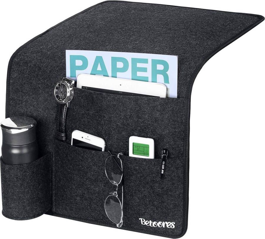 Opbergvak aan het bed vilten hangende organizer tas met waterfles houder voor sorteren tijdschrift iPad telefoon oortelefoon afstandsbediening bril pen donkergrijs