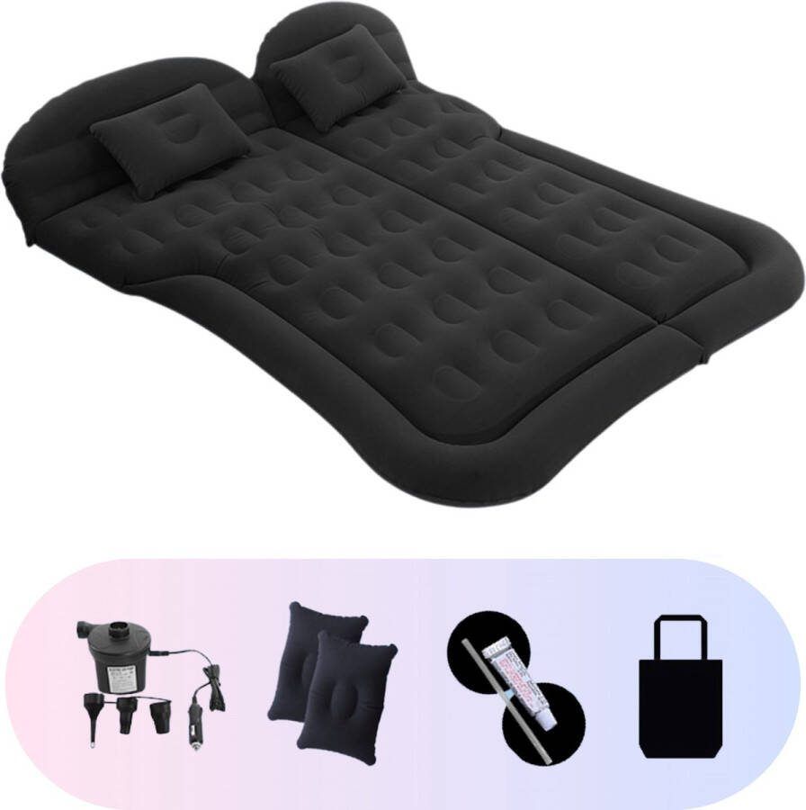 Opblaasbaar Auto Matras Auto Luchtbed Zwart Achterbank en Achterbak Tweepersoons 3-in-1 Universeel Automatras Inclusief Elektrische Pomp en Accessoires Kampeer Luchtbed voor Reizen