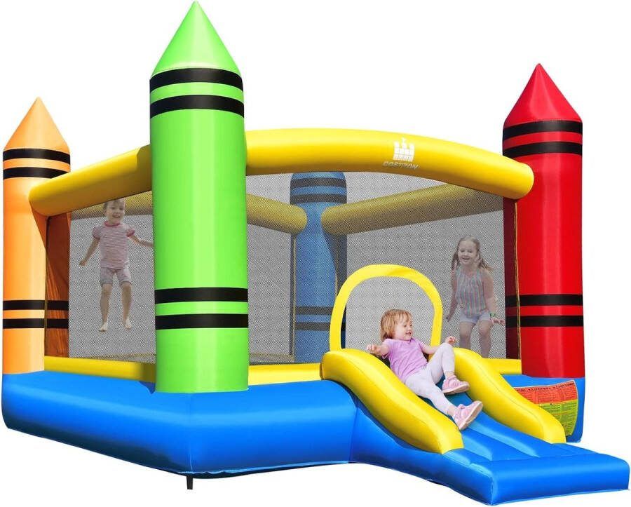 Opblaasbaar springkasteel Springkussen draagbaar Kasteel met glijbaan opbergtas zonder ventilator 350 x 273 x 226 cm