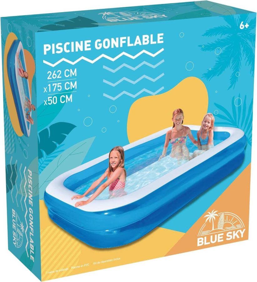 Opblaasbaar zwembad Buitenspel Blauw Kinderspeelparadijs Plastic Speelbadje 262 cm x 175 cm Strandplezier Geschikt voor kinderen vanaf 6 jaar