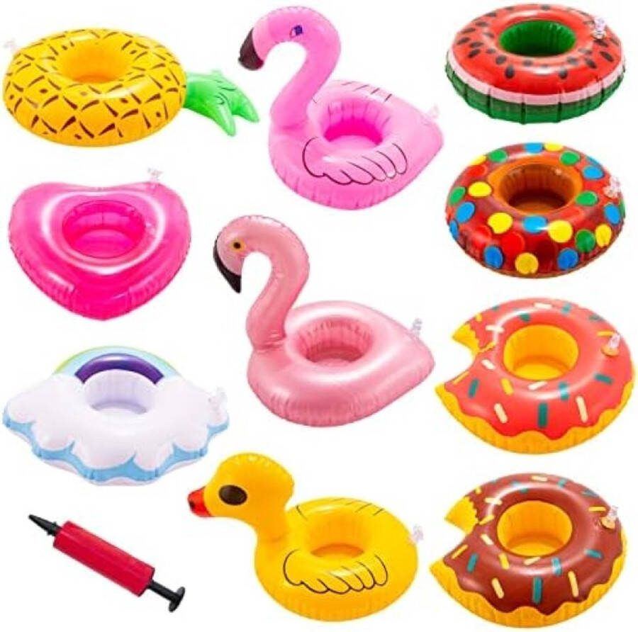Opblaasbare drankhouder 10 stuks drijvende bierrekken set met mini-luchtpomp pvc-bekerhouder zwembadfeestaccessoires drijvende opblaasbare flessenhouder voor zomerfeest