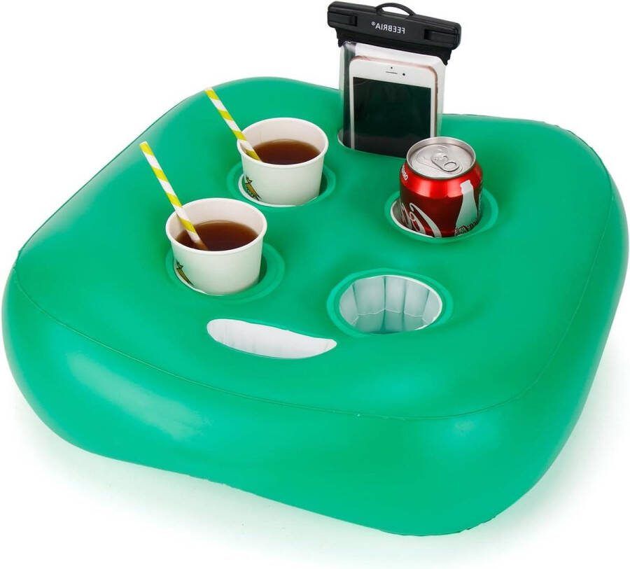 Opblaasbare drijvende bekerhouder 6 gaten grote inhoud transparant materiaal zwemlichaam zwembad strand wit whirlpool groen. Drijvende dienblad