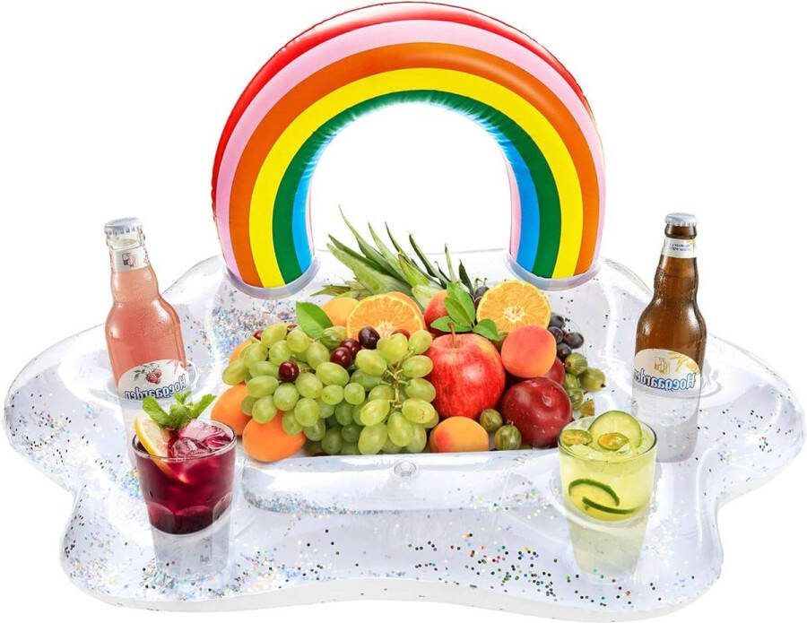 Opblaasbare Regenboog Wolk Drankhouder 3D Drijvende Drank Salade Fruit Zwembad Tray Outdoor Zomer Zwemmen Strand Party Supply Opblaasbaar Schwimbad Gadgets Drijvende dienblad