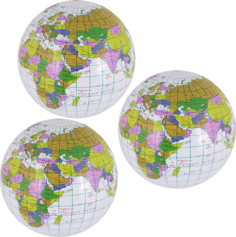 Opblaasbare strandbal van een wereldbol 5x de aarde globe Dia 40 cm kunststof