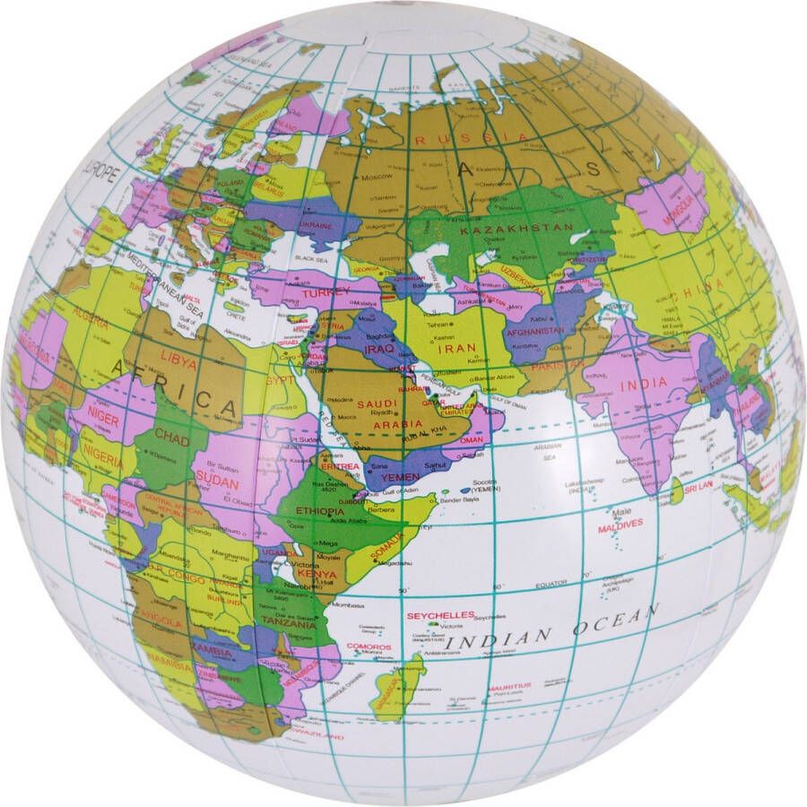 Merkloos Opblaasbare strandbal van een wereldbol de aarde globe Dia 40 cm kunststof Strandballen