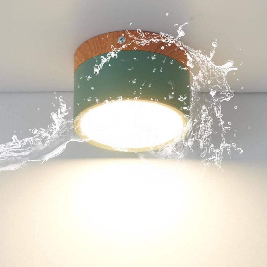 Opbouwspot van hout mini ronde groene plafondlamp warm wit 3000 K 12 W