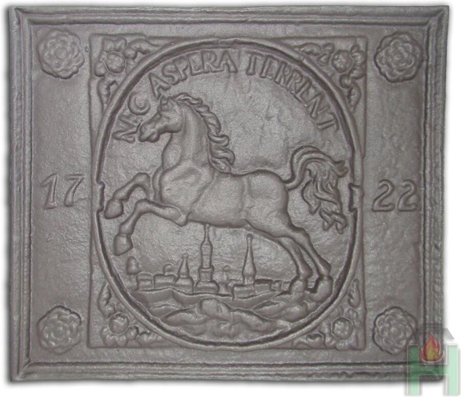 Open haard plaat wandornament paard1722 massief gietijzer zware uitvoering