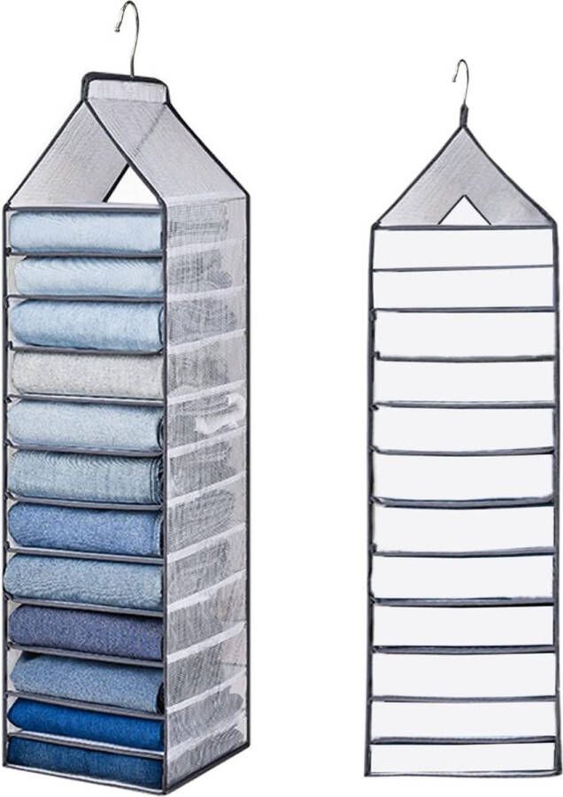 Ophangorganizer met 12 vakken PVC kastorganizer kledingkast opvouwbaar en ruimtebesparend voor de slaapkamer kledingrek (grijs)