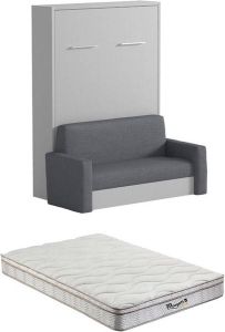 Opklapbare bedbank 140 x 200 cm Verticale handmatige opening Wit en grijs + matras VACIALA II L 182 cm x H 222.5 cm x D 214 cm