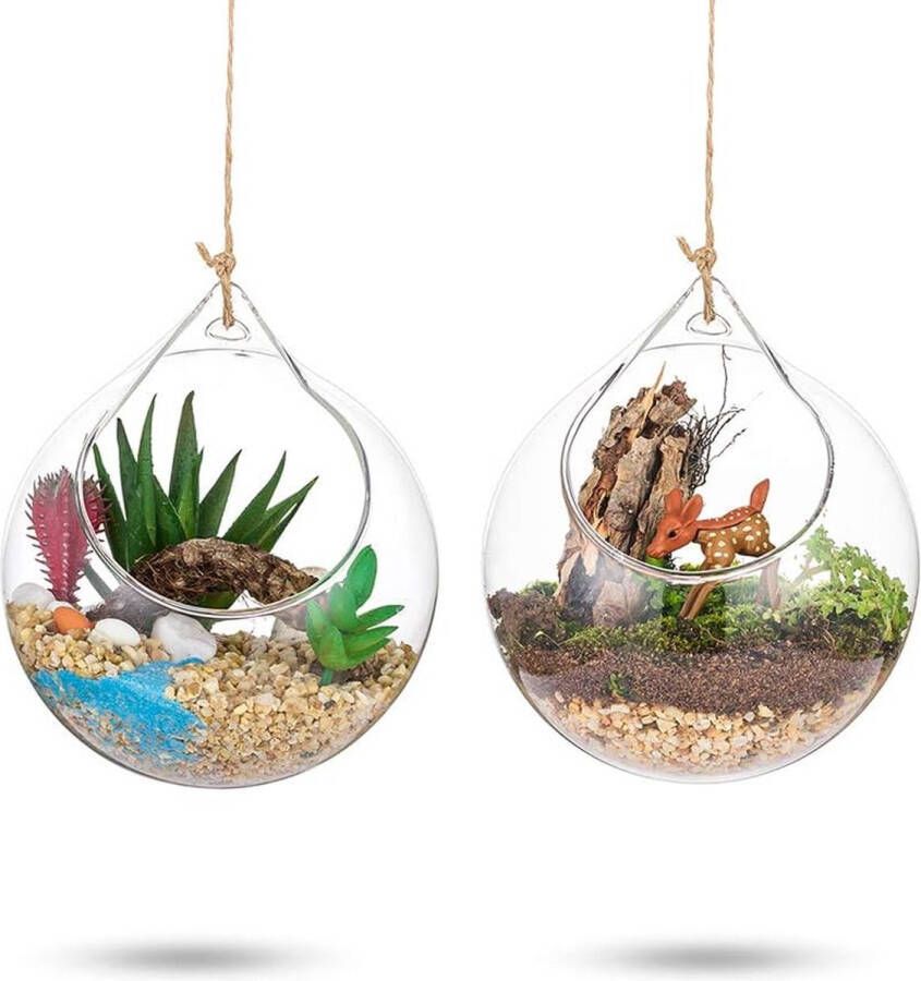 Opknoping Glazen Globes Terrarium Vetplanten Orbs 2 Stks Glazen Planter Grote Opening Lucht Varen Planten Vaas Hanger 4 Inch Voor Thuis Party Bruiloft Tuin DIY Ontwerp