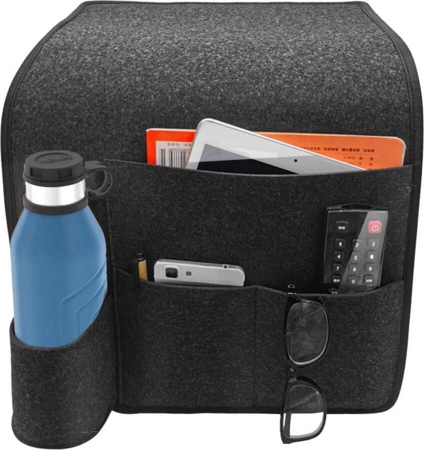 Opknoping Nachtkastje Sofa Organizer Caddy Opknoping Nachtkastje Opbergtas Vilt hangende Organizer Bag Anti-Slip met bidonhouder voor thuis bedrails bank stapelbedden (zwart)
