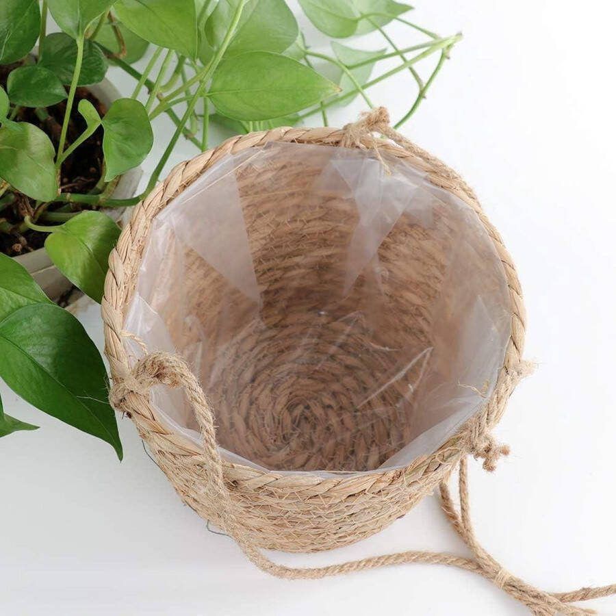 Opknoping Stro Planter 20cm Jute Touw Opknoping Bloemmand Rieten Muur Planter Mand Cover Vetplanten Kruiden Flower Hanger