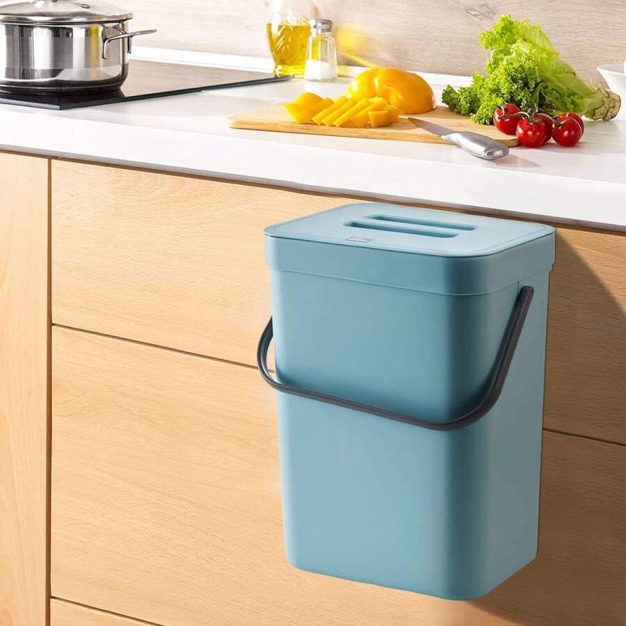Opknoping vuilnisbak met deksel 7L kunststof hangende keukenbak kast voor kastdeur keuken onder gootsteen muur gemonteerde afvalbak voor keuken badkamer (blauw)