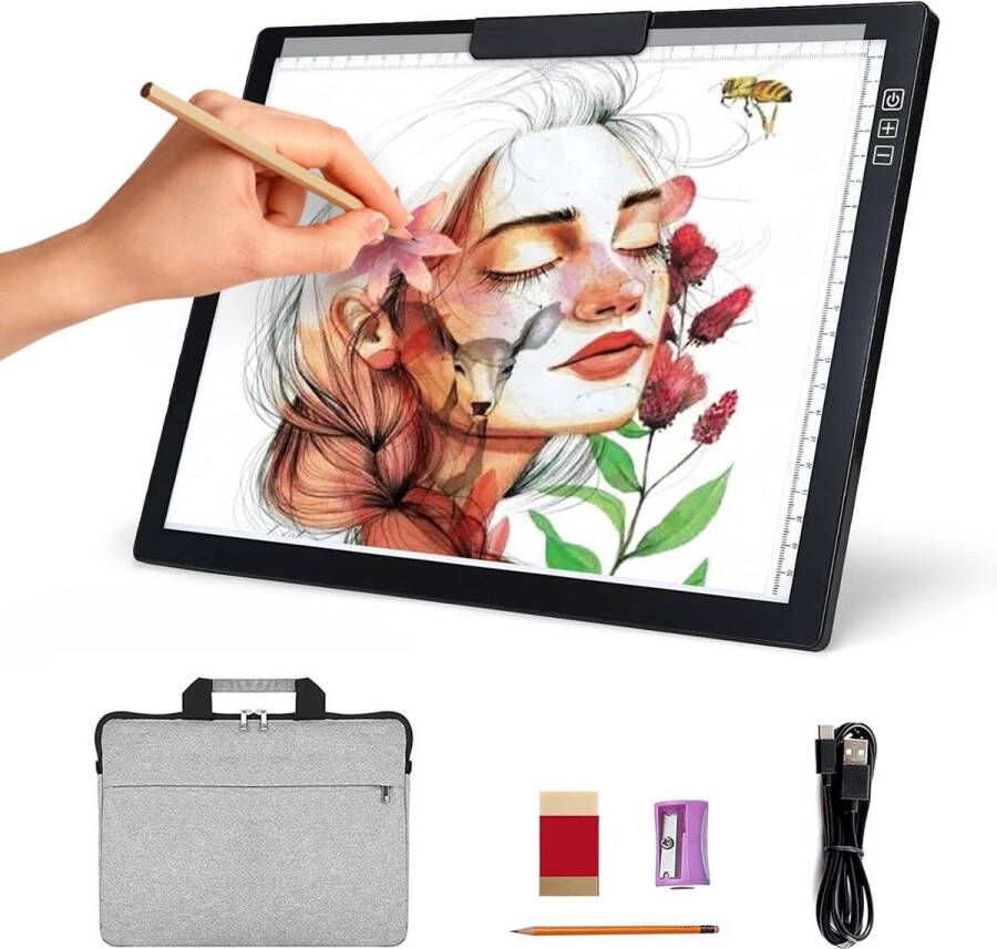 Oplaadbare A4 lichttafel met tas Batterijen Werkende led-lichtpad 6 helderheidsniveaus Lichtbord voor tekenen Diamond painting Animatie Tekendoos