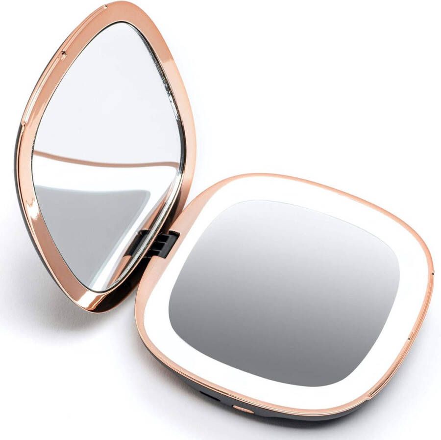 Oplaadbare compacte Make-up Spiegel met dimbaar LED Licht 1X 10X Vergroting – Daglicht LED Draagbaar 101mm Premium Glas Mila (Zwart)