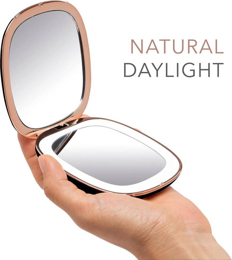 Oplaadbare compacte Make-up Spiegel met dimbaar LED Licht 1X 10X Vergroting – Daglicht LED Draagbaar 101mm Premium Glas Mila (Purper)