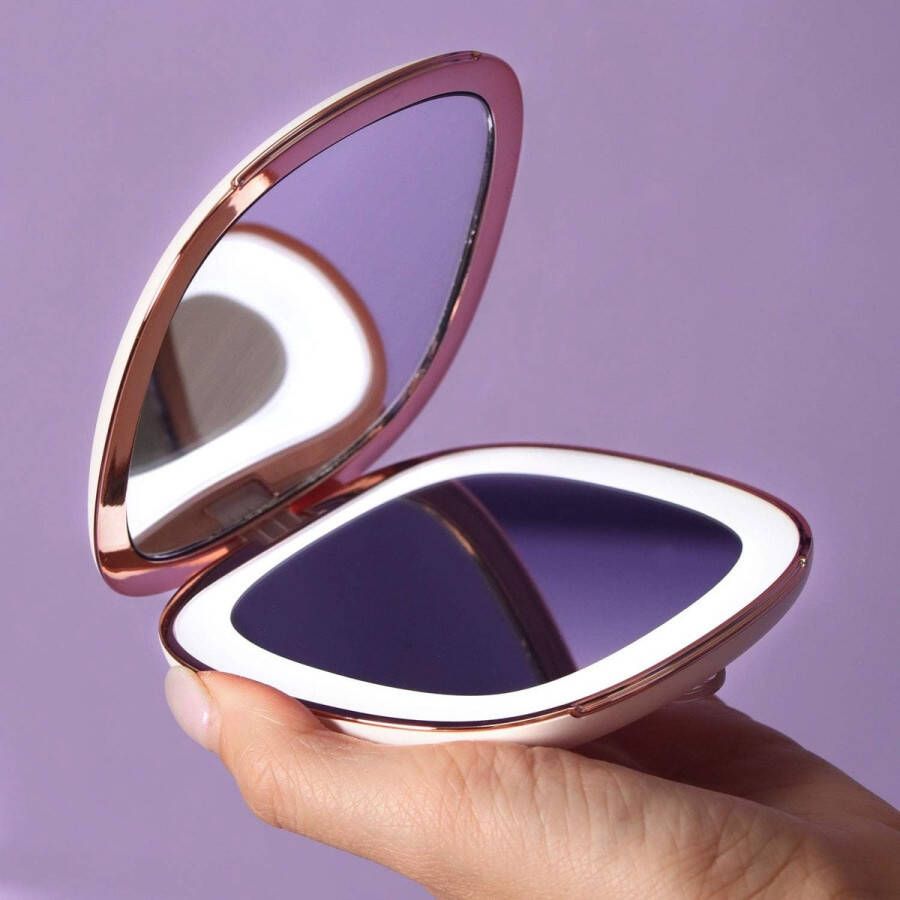 Oplaadbare compacte Make-up Spiegel met dimbaar LED Licht 1X 10X Vergroting – Daglicht LED Draagbaar 101mm Premium Glas Mila (Wit)